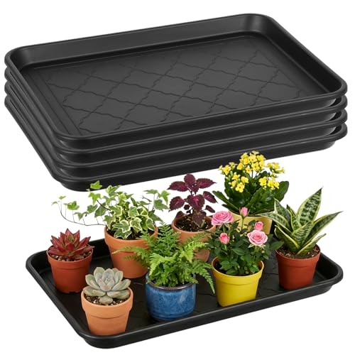 4 Pack Nursery Potting Trays, Plastic Seedling Starter Tray with No Drain Holes Reusable Easy Watering Flat Garden Plant Growing Tray for Planting Indoor Greenhouse Germination