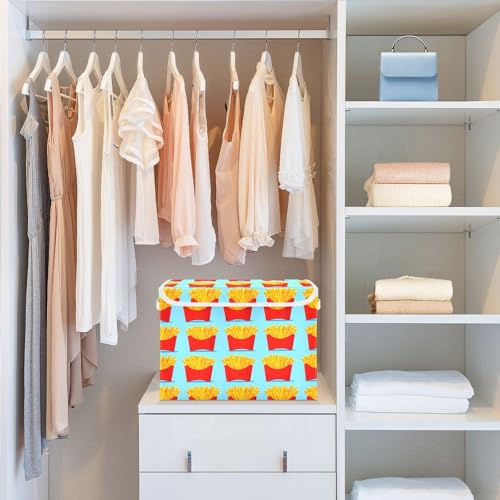 Storage Box French Fries Storage Bins with Lids, Larger Collapsible Fabric Storage Baskes with Handles for Living Room, Playroom, Bedroom, Nursery 16.5x12.6x11.8 Inch