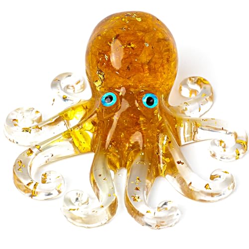 Natural Crystal Gravel Octopus Resin Marine Animals Fish Tank Decorative Ornaments Octopus Statue Healing Crystal Home Decor Ladies Gift 3.93" (Yellow, 3.93") - color: Yellow