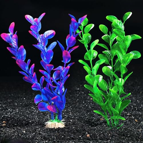 Aquarium Plants Decor,Fish Tank Plants Silk for Artificial Aquarium Plants Plastic Fake,2 Pack Fish Tank Decorations Aquarium Decorations（Green,Purple）
