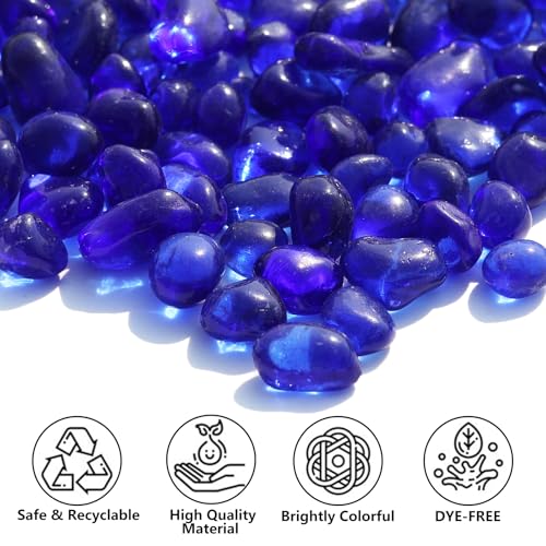 QYGL Sea Glass Stones - Cobalt Blue Clear Glass Pebbles Gemstones - Perfect for Aquarium Rocks, Fish Tank Gravel, Vase Fillers, DIY Crafts, and Home Decor (0.9LB/14oz) - color: Cobalt Blue