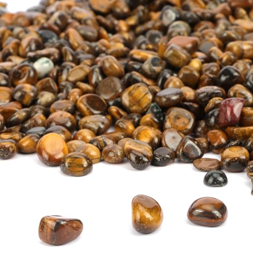 gemshan 2lb Tiger's Eye Chips Natural Crushed Crystal Chip Bulk 7mm-9mm Tumble Healing Crystal Stone for Aquarium Vase Plant Decoration - color: Tiger's Eye