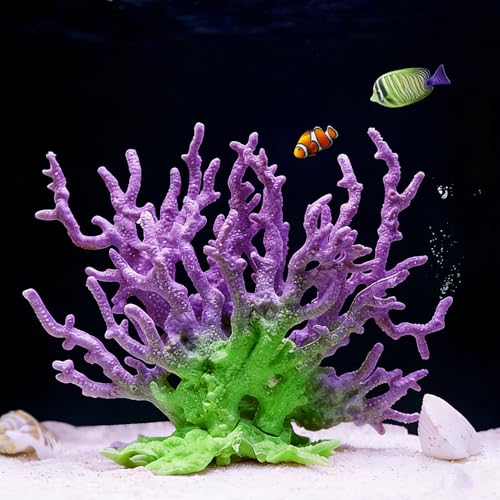 Artificial Coral Aquarium Ornament - PVC Fish Tank Decor for Aquascaping (5.9x5.12x2.17 Inch) - Green&Purple - color: Green&purple