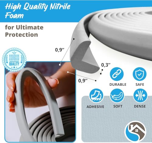 Premium 12ft Edge Protector for Baby, Odorless & Waterproof Foam Cushion with 3M Adhesive Tape, Non-Toxic to Baby Proof Corners and Edges, Wall Corner Protector & Desk Edge Cushion Gray - color: Gray, size: 12ft