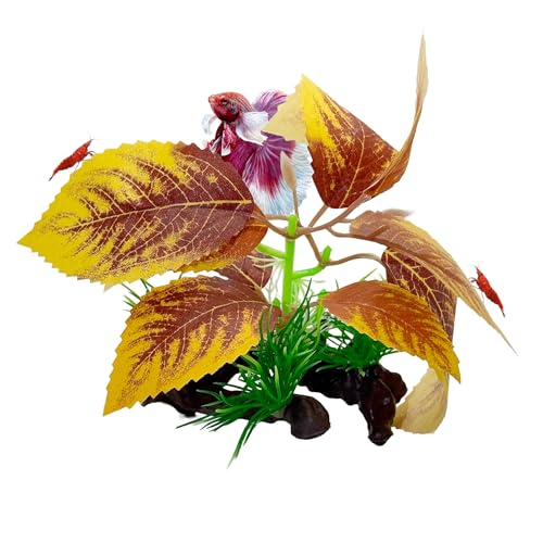 Betta Driftwood Decor – Soft Silk Aquarium Plant for Betta Fish, Shrimp, and Tropical Tanks – Safe, Vibrant Aquascape Decoration (Autumn Flame)