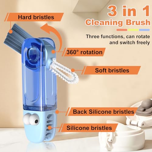 3 in 1 Cup Lid Cleaning Brush Set 6 Pcs, Gap Cleaner Brushs - Home Kitchen Multifunctional Bottle Cleaning Brush Set, Portable Travel Bottle Lid Cleaner Tools - color: Blue Green Orange(6 Pcs)