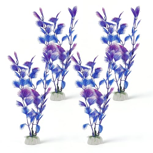 4 Pack Plastic Aquarium Plant Set, 7.1 Inch Purple Artificial Fish Tank Plants with Base for Aquarium Decor Accessories Fish Tank Decorations - color: Purple B