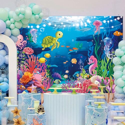 Under The Sea Photography Backdrop 10x8ft Underwater World Coral Reef Background for Ocean Theme Baby Shower Decorations Birthday Party Cake Table Decor Banner (10x8FT（300x240cm）) - size: 10x8FT（300x240cm）