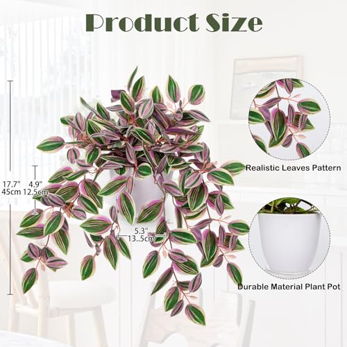 Briful Faux Plants Indoor Fake Potted House Plants Artificial Watermelon Peperomia Hanging Plant for Home Office Bedroom Aesthetic Shelf Kitchen Decoration(Pink - 1 Pack) - color: Pink
