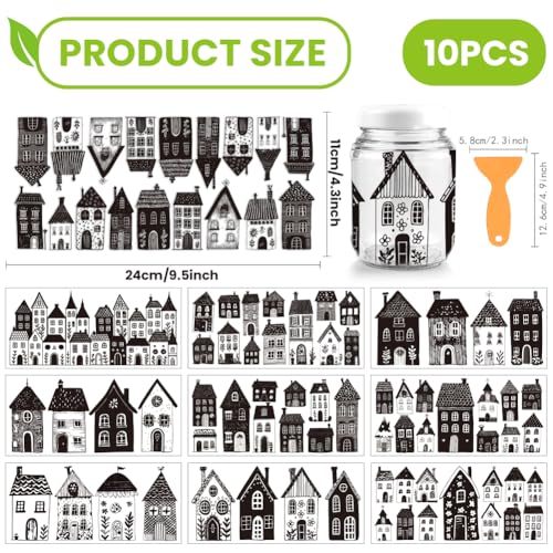 arricraft 10 Sheets House Silhouettes UV DTF Cup Wrap for 16OZ Glass, Black and White Houses Architecture Rub on Decals PVC Transfer Stickers for DIY Cups Wood Funiture 24x11cm/9.4x4.3inch - style: House Silhouettes Theme