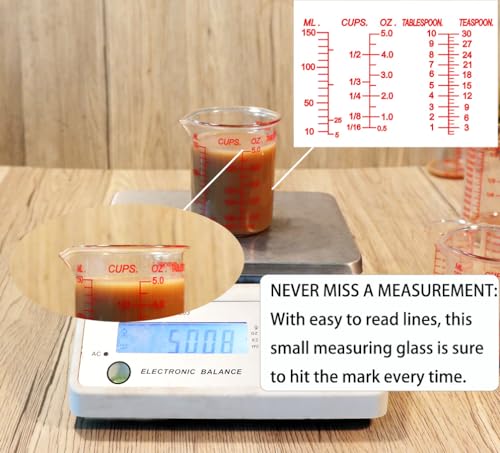 High Borosilicate Glass Measuring Cup-V-Shaped Spout，Glass Measuring Beaker for Kitchen or Restaurant, Easy to Read, 150 ML (5 Oz)-Pack of 2 - size: 150ML(5.0OZ)-Pack of 2