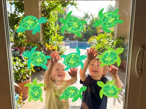 Renbuzhu 48PCS Summer Crafts: Paper Sea Turtle Suncatchers DIY Kits, Ocean Beach Party Favors Window Stained Glass Effect Art Supplies Decorations - style: sea turtle