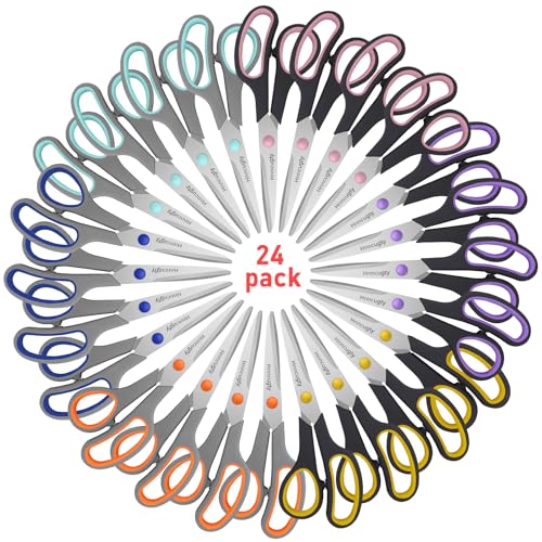 Scissors for Office School Supplies, Hnncugty 8" Scissors All Purpose Bulk Set of 24-Pack, Sharp Shears for Home Craft Sewing Fabric, Middle School Student Teacher Supplies, Comfort Right/Left Handed - color: 24 Pack Black Grey