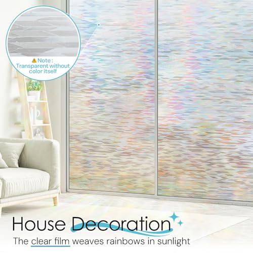 DOWELL Window Privacy Film, Decorative UV Blocking Heat Control Glass Covering for Home Office Rainbow Lines 17.5 x 157.5 inches - color: Rainbow Lines, size: 17.5" X 157.5"
