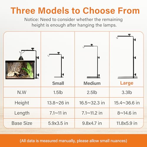 Simple Deluxe Height Adjustable Reptile Lamp Stand Metal Floor Light Holder Basking Lamp Support Bracket, for Terrarium Heating Light and Dome lampshade, Large,Black - size: Lamp Stand L