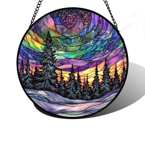 DASTOLL Stained Glass Window Hanging, Van Gogh Night Scene Sun Catchers Colorful Glass Panel Starry Sky Suncatcher Decor for Birthday for Women, Men, Wife, Aunt, and Mom 9.8 in - color: Blue, size: 9.8x9.8 IN