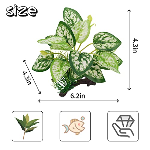WishLotus Aquarium Plant Decoration, Plastic Artificial Plant Reptile Fish Tank Landscaping Water Plants Decoration with Sturdy Resin Base for Fish Tank/Aquarium Landscape Decoration (1, Green)
