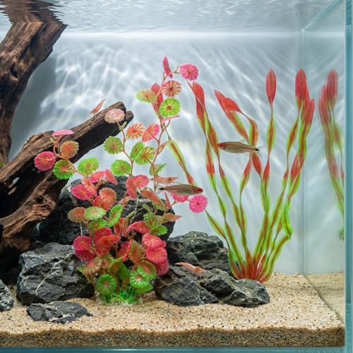 Aquarium Artificial Plants 2 Pack – Tall Realistic Fish Tank Plants Decor with Stable Base, Safe Soft Leaves for Betta, Guppy, Shrimp & Tropical Fish, Natural Aquascape Decoration for Aquarium - color: 2pack-red Plants