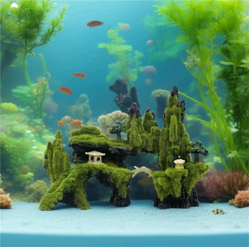 Fish Tank Decorations, Aquarium Decor Aquarium Rocks Mountain View, Landscape Aquarium Ornament Rock Resin Decoration Stone with Moss Fish Tank Rocks (L)
