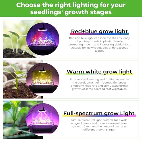 Seed Starter Tray with Grow Light, 6pcs Seed Starter Kits with Light and Humidity Domes, Timing Controller & Adjustable Brightness & 3 Light Mode, Indoor Seedling Starter Plant Germination Trays