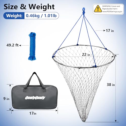 QualyQualy Foldable Pier Fishing Net 23" with Rust-Proof Stainless Steel Ring & Heavy-Duty Poly Mesh | Saltwater & Freshwater Landing Net for Kayak, Bridge Fishing Lightweight Durable Design - color: Gray, size: Without Handle