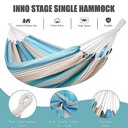 Brazilian Hammock with Tree Straps - Canvas Hammocks Portable Hammock with Carry Bag for Backyard, Porch, Outdoor and Indoor Use Blue & Green - color: Blue, size: X-Large