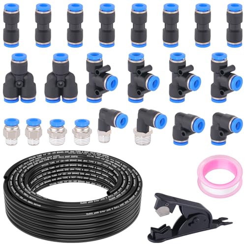 1/4" DOT Air Line with 24 Pcs Quick Connect Air Fittings Kit 50FT 1/4 DOT Air Lines with Push Lock Air Line Fittings Pneumatic Push to Connect Air Hose Fittings - size: 25 PCS-50FT 1/4