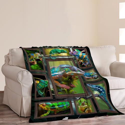 Chameleon Blanket Super Soft Warm Fluffy Flannel Cute Reptile Throw Blanket Cozy Fuzzy Plush Bedding Blanket Gift for Boys Girls Kids Teens Adults Couch Sofa 50"x40" - color: Chameleon, size: 50"x40"