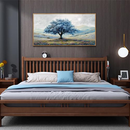 ZUITINGHUA Wood Framed Canvas Wall Art For Living Room Wall Decor For Bedroom Modern Office Wall Decoration Blue Tree Landscape Paintings Farmhouse Pictures Artwork Aesthetic Home Decor 20x40 In - color: Blue Tree Wood Framed, size: 40"L x 20"W