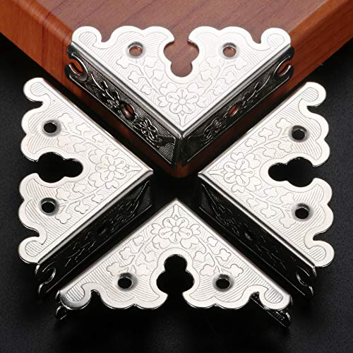 dophee 4Pcs Decorative Corner Protectors, Retro Style Edge Safety Guards Covers for Picture Frame Album Jewelry Box Gift Box Wooden Case Chest Tables Cabinet Furniture, 1.34"x1.34"-Silver - color: Silver