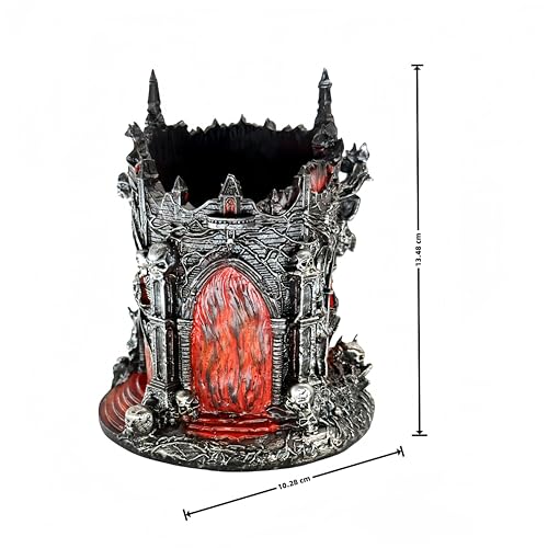 LOOYAR Gothic Inferno Castle Resin Pen Holder for Office & Home Decor | Gothic inferno castle design Premium resin with fine details Holds pens or makeup tools Works For desk vanity aquarium decor