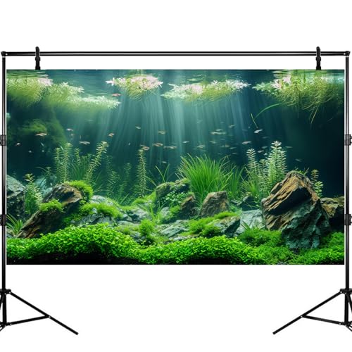 Underwater Aquatic Seagrass Aquarium Background Under The Sea Grass Leaves Lush Green Moss Fish Tank Background Deep Sea Rock Cork with Foggy Misty Sunbeams Terrarium Backgrounds Wallpaper 48x24in - size: 48(W)x24(H)inches/ 120(W)*60cm(H)