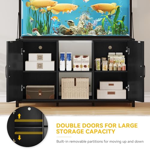 DWVO 40-120 Gallon Fish Tank Stand with Power Outlets, Heavy Duty Aquarium Stand with Storage, Metal Reptile Terrariums Table for Turtle Accessories Storage,1100LBS Capacity, Black - color: Black, size: 49''L*24''W*69''H