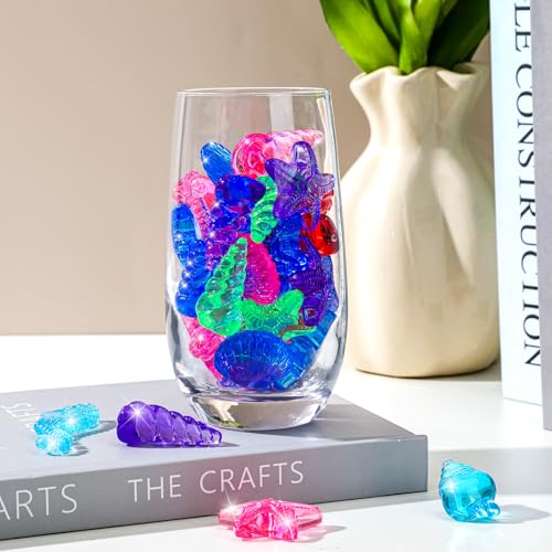 MARFOREVER 36 PCS Diving Gems Pool Toys, Acrylic Diamond Seashell Starfish Conch Scallop Gems Pirate Treasure for Beach Underwater Dive Game Toys Swimming Training Summer Mermaids Party Favors