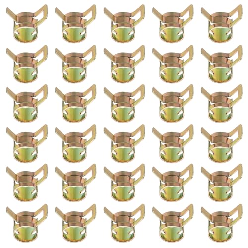 PATIKIL Spring Band Hose Pipe Clamps for 9-10.2 mm OD Hose, 30 Pack Silicone Vacuum Constant Tension Band Clips for Fuel Line Silicone Air Hose Tube Water Pipe, Gold - size: 9-10.2 mm
