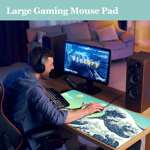 Funny Cat Desk Mat, Desk Matt for Desktop, Surfer Cat DeskPad Mat, XXL Large Mouse Pad for Desks, Anti-Slip Big Mousepad with Stitched Edges, Keyboard Mats for Computer, Work, Office, Game, Home - color: Funny Surfer Cat Battle Great Waves, size: 31.5" x
