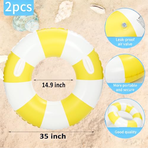 2 PCS Inflatable Pool Floats for Swimming Pool Party Lake Beach Adults - Floaties Pool Tubes Swim Rings Tubes Floaties for Beach Pool Party Decorations - color: Yellow, size: 33"