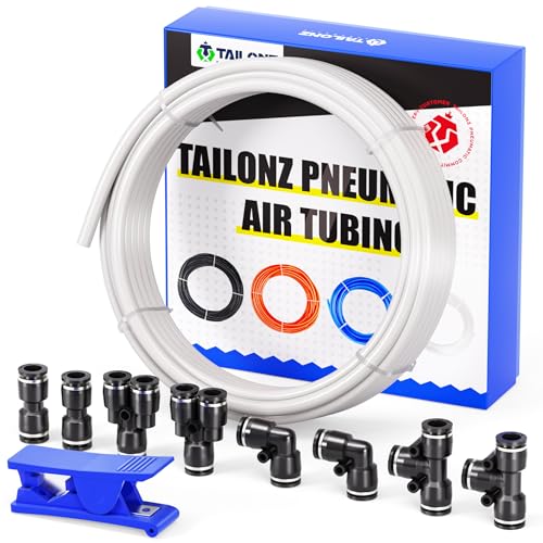 TAILONZ PNEUMATIC Air Line 1/4 inch od Pneumatic Nylon Tube 32.8ft Air Brake Tubing Nylon Hose Kit - size: 1/4"OD, style: White Nylon Air Hose