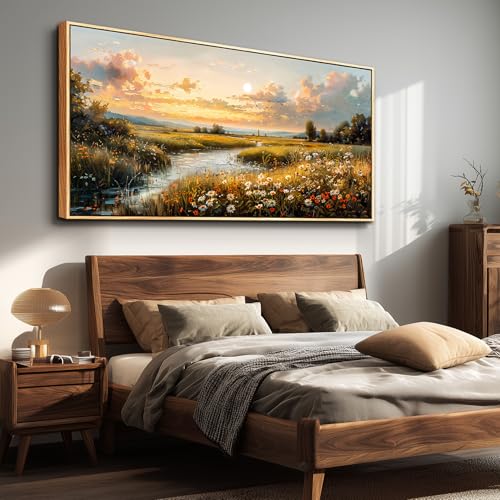 FUHAIHUA Wood Framed Canvas Wall Art For Living Room Large Wall Decor For Office Bedroom Decorations Sunset Landscape Pictures Farmhouse Painting Artwork Room Wall Mural Aesthetic Home Decor 30x60 In - color: Sunset Landscape Wood Framed, size: 60"L x 30"