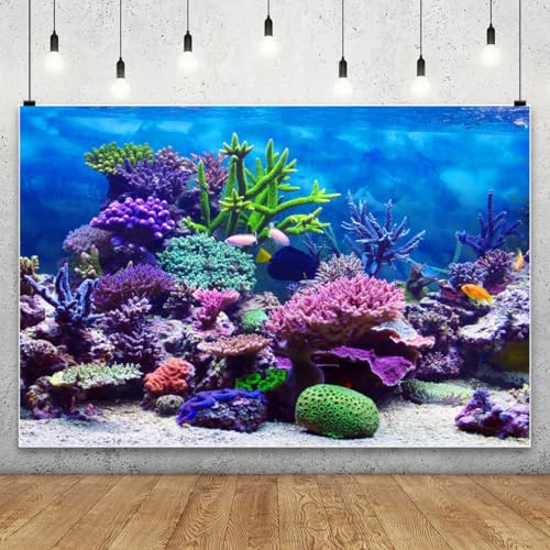 10x8ft Coral and Fish Under Sea Backdrop Aquarium Underwater World Tropical Seabed Atoll Reef Background for Photography Marin Ocean Diving Summer Boy Girl Portrait Photo Studio Props Vinyl - size: 10x8ft