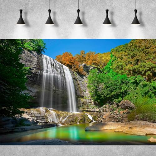 Waterfall Aquarium Background Natural Jungle Rainforest Landscape Terrarium Background Jungle Style Tranquil Stream Fish Tank Background Falls Forest Rocks Reptile Background Vinyl 24x12in - color: Brown Green, size: 24(W)x12(H)in