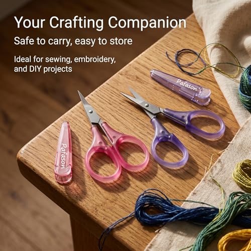 PAFASON Small Travel Craft Scissors Set Straight Curved Precision Tip All Purpose for Scrapbooking Quilting Sewing Knitting Embroidery Cross Stitch Crochet Thread Yarn Paper Detail Cutting Safety Case - style: Modern