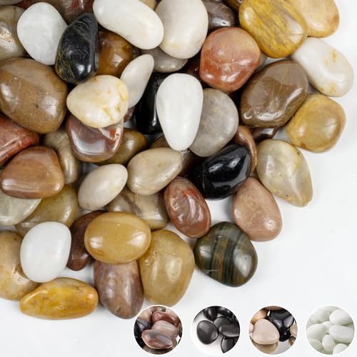 River Rocks 20lbs, 1-2Inch Mixed Color Natural Pebbles for Plants, High Polished Decorative Stones for Aquarium Vase Filler Fish Tank Landscaping Garden - color: Mixed Color, size: 20 Pounds
