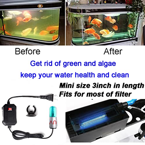3W Aquarium Clean Light Fish Tank Algae Clean Light Green Water Clean Fish Tank Water Clean Lamp for Sump Pond Filter Tank - size: 3W without Timer