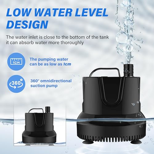 Simple Deluxe 660GPH Bottom Suction Submersible Water Pump 2500L/H 45W, 3 Nozzles with 8.2ft High Lift for Fish Tank, Pond, Aquarium, Hydroponics, Fountains - size: 660GPH-Standard