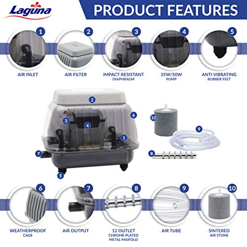 Laguna Aeration Kit for Ponds – Year-Round Water Aeration System – Improves Oxygen Exchange & Prevents Freezing – Includes Pump, 30 ft Airline Tubing, Air Stone & Float – For All Pond Sizes