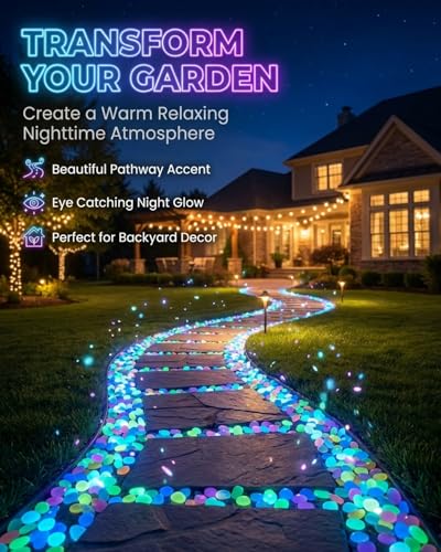 Colorful Glow in the Dark Garden Stones Night Guide Pebbles Luminous Rocks Outdoor Pathway Walkway Yard Patio Fish Tank Aquarium Stepping Decor Landscape Waterproof Solar Magical - color: Yellow, size: 500pcs