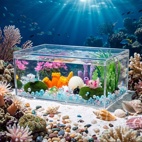 HyDren Axolotl Sea Animal Crafts DIY Tank Glow in the Dark Mini Axolotl Figures Gift Ocean Diorama for Home Under the Sea Themed Birthday Party Decorations (Ocean) - style: Ocean