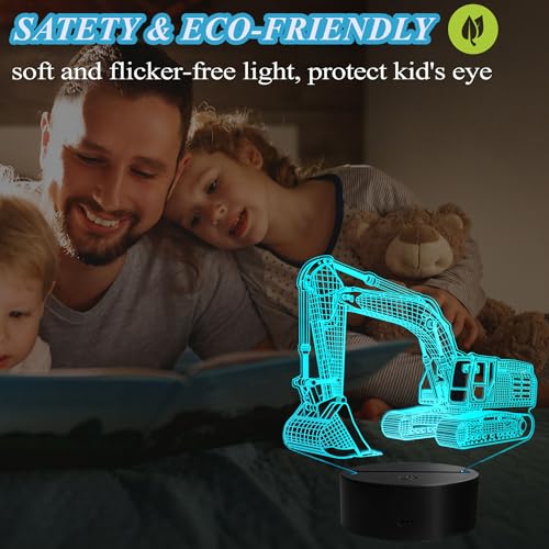 Excavator 3D Illusion Lamp for Kids, Excavator Night Light, Construction Vehicle Gifts with RGB 16 Colors Changing, Remote Control, Dimmable, Kids Room Decoration, Xmas Gifts - color: Color 5