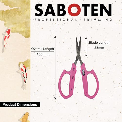 Saboten Stainless Steel Straight Blade Trimming Scissors Pink PT-12 160mm Precision Gardening Bonsai and Floral Shears Made in Japan - color: Pink, size: Stainless Steel Straight Blade